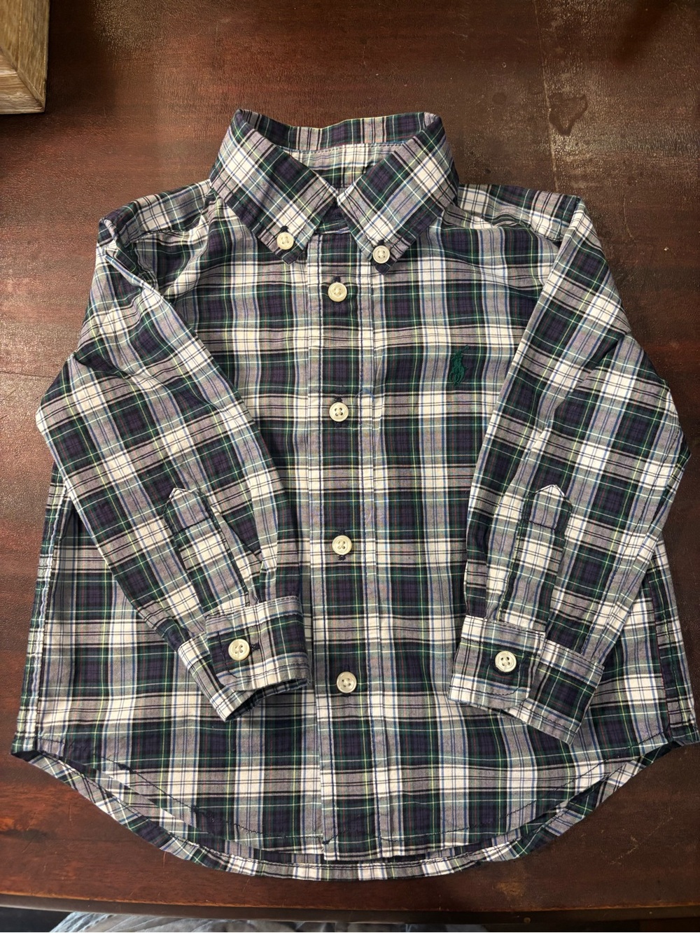 Ralph Lauren Boys Plaid Button-Down Shirt - Green/Navy/White